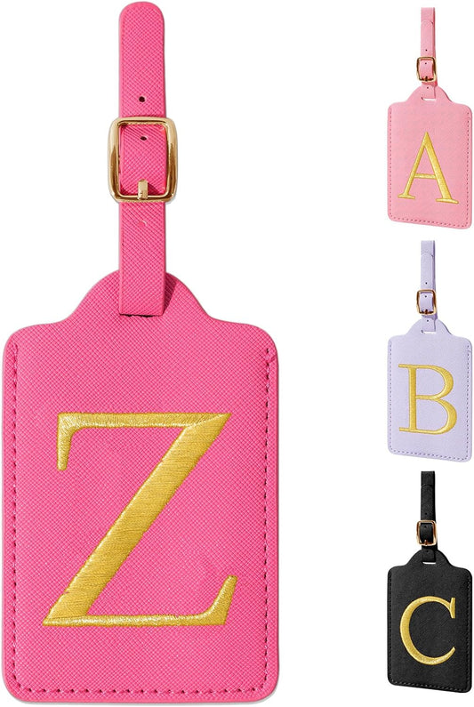 Personalized Initial Rose Red Leather Cute Luggage Tags with Privacy Cover Name Card, Embroidered Custom Monogram Travel Backpack Tag Gifts for Women Kids(Z)