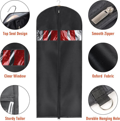 Univivi Garment Bag 60inch Lightweight Suit Bags for Closet Storage, Hanging Clothes Cover 3 Pack with Zipper and Eye-Hole Carry Handles for Folding for Tuxedos Coats Dresses, Black