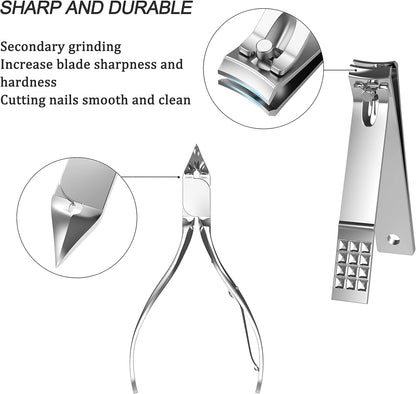 Manicure, Pedicure Kit, Nail Clippers, Professional Grooming Kit, Nail Tools with Luxurious Travel Case, Set of 12 … (nail clippers 12pcs)