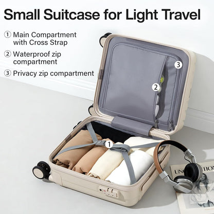 Hanke 14 Inch Underseat Carry On Luggage with Wheels, Lightweight, Waterproof, TSA-Approved, Suitcase, Ivory White
