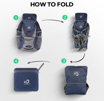 WATERFLY Lightweight Packable Hiking Backpack: 30L Foldable Travel Daypack Ultralight Camping Day Pack for Woman Man