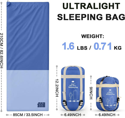 Ultralight Warm Weather Sleeping Bag - Portable, Waterproof, Compact Lightweight, Comfort with Compression Sack - Great for Outdoor Camping, Backpacking & Hiking