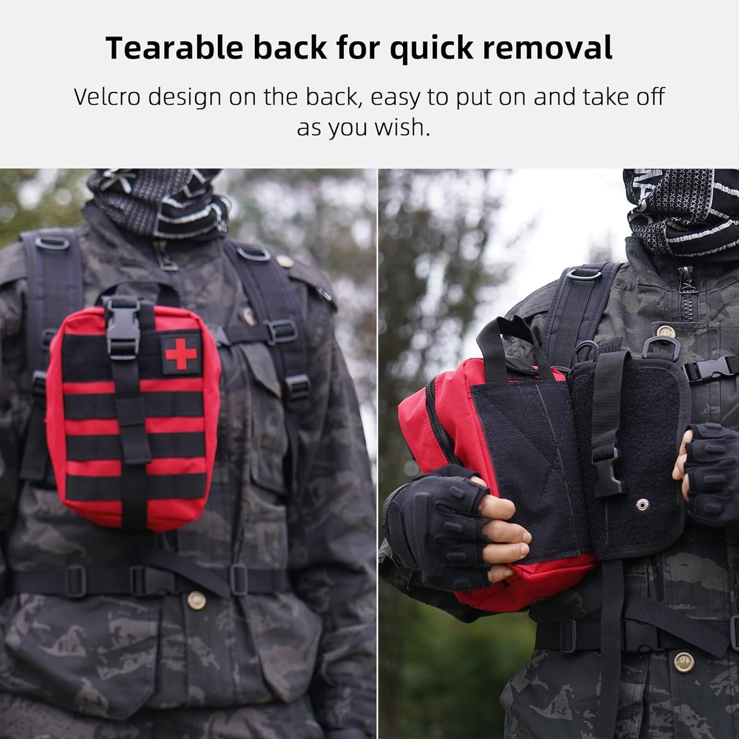 IFAK Trauma Kit, Molle Pouch Emergency Survival Kit, 6” Israeli Straps, Chest Seal Vented, Self-Adhesive Elastic Bandage, for Wound Care(Red)