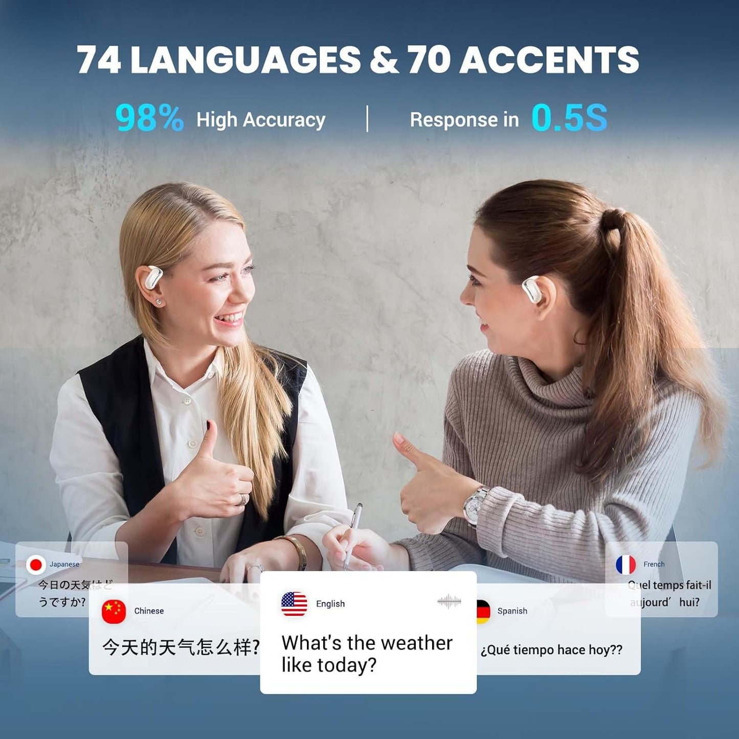 AI Translator Earbuds Translation Earbuds Real-Time 98% Accuracy 0.5s Response |Lifetime Free Offline Translation(8 Languages) & Online Translation(144 Languages) AF56 Beige