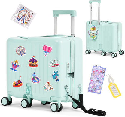 Kids Ride-On Luggage, 20" Hardshell Carry-On Suitcase with 6 Spinner Wheels, Foldable Pedal, Hidden Cup Holder & Combination Lock for Toddlers & Children (Green, 20-inch)