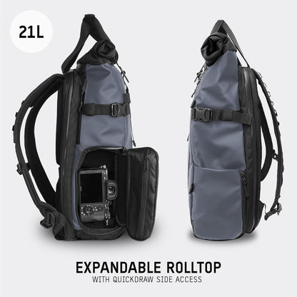 WANDRD PRVKE 21L, V3 Backpack: Weather-Resistant Travel & Camera Backpack with Laptop Sleeve, Quick Side Access, Clamshell Opening – Ideal Photography & Travel Bag (Aegean Blue)