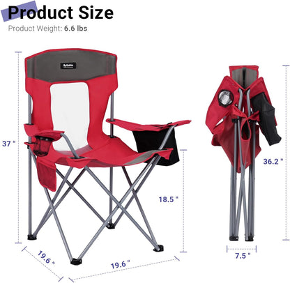 Camping Folding Chair Outdoor Lawn Portable Lightweight Camp Folding Chairs for Adult Outside with Cup Holder, Cooler Pouch & Side Pocket for Camping, Beach, Fishing, Sports or Tailgating Events