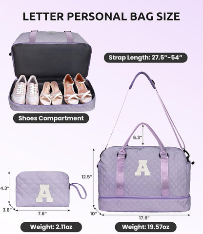 College Roommate Gifts, Teen Girls Gift Ideas-Girl Initial Travel Bags with Shoe Compartment, Personalized Weekender Bag, Overnight Bag for Women, Travel Bag with Makeup Bag (Letter Y)
