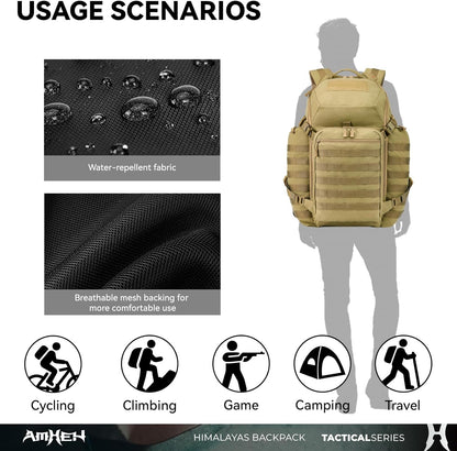 52L Tactical Backpack Military Molle Assault Pack - 3 Day Bugout Survival Rucksack, Hydration Compatible,Tan