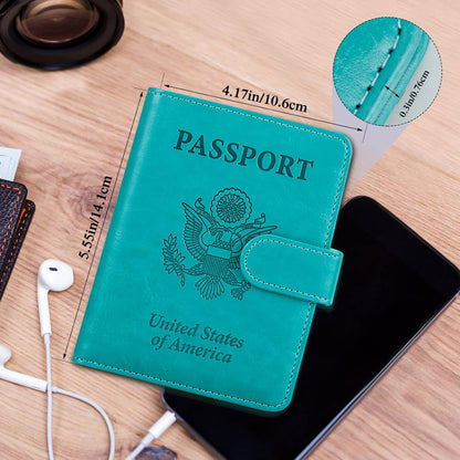 TIGARI Passport Holder for Travel Women Men, PU Leather Waterproof RFID Passport Holder Wallet Cover Case Sleeve, Family Vacation Plane Cruise Travel Document Organizer Essentials-Teal