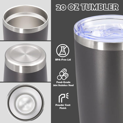 20oz Tumbler Bulk Stainless Steel Tumbler Cup with Lid Vacuum Insulated Double Wall Travel Mug, Durable Powder Coated Travel Coffee Tumbler Mug for Hot & Cold Drinks, Grey,8 Pack