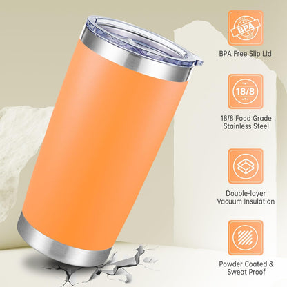 20 oz Tumblers Bulk Stainless Steel Tumbler with Lid Double Wall Vacuum Insulated Coffee Mug 20oz Powder Coated Cup for Hot and Cold Drinks, Orange, 6 pack