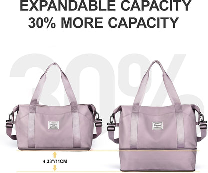Travel Duffel Bag, Sports Tote Gym Bag, Shoulder Weekender Overnight Bag for Women