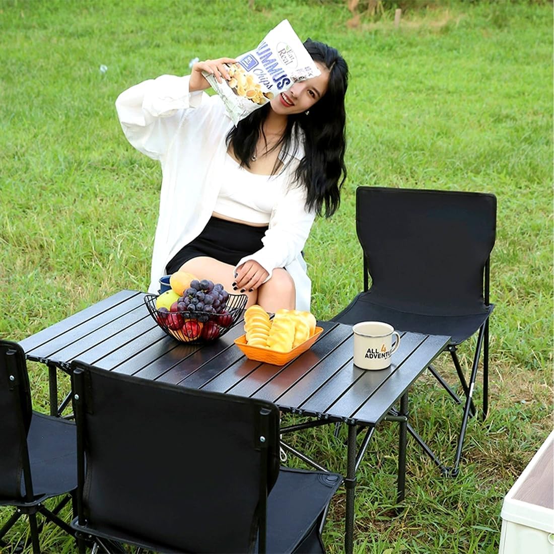 Folding Camping Chair for Small Man, Portable Outdoor Backpacking Chair for Fishing, Hiking, Picnic, Camping, Lawn, Concert, Ultralight Compact Camping Chair with Carry Bag (Black)