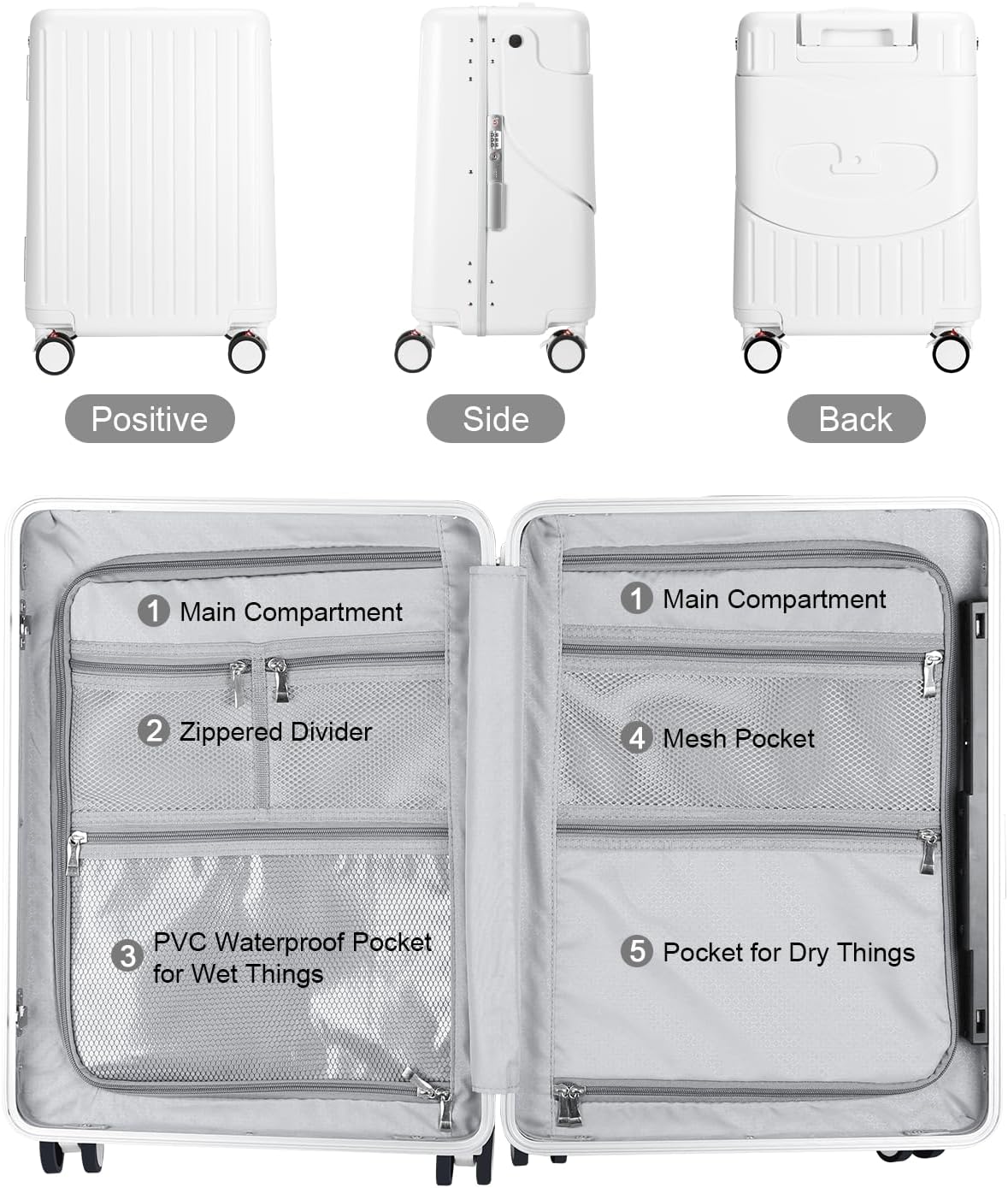 MRPLUM Ride On Luggage with Seat for Kids&Adults with Seat Belt,Hard Shell Lightweight Rolling Spinner Wheels Travel Luggage with TSA Lock,20 inch,White