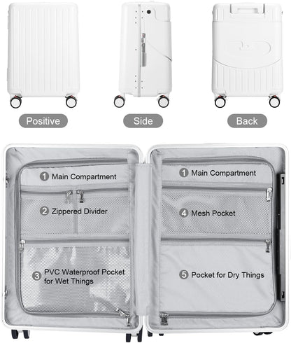 MRPLUM Ride On Luggage with Seat for Kids&Adults with Seat Belt,Hard Shell Lightweight Rolling Spinner Wheels Travel Luggage with TSA Lock,20 inch,White