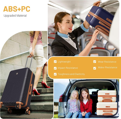 Hoteel 4 Piece Luggage Set (4-YEAR WARRANTY) with Spinner Wheels & TSA Lock, Carry on Luggage Hardshell ABS+PC, Travel Collection Suitcases Sets, Black(13/20",Travel Bag,Cosmetic Bag)