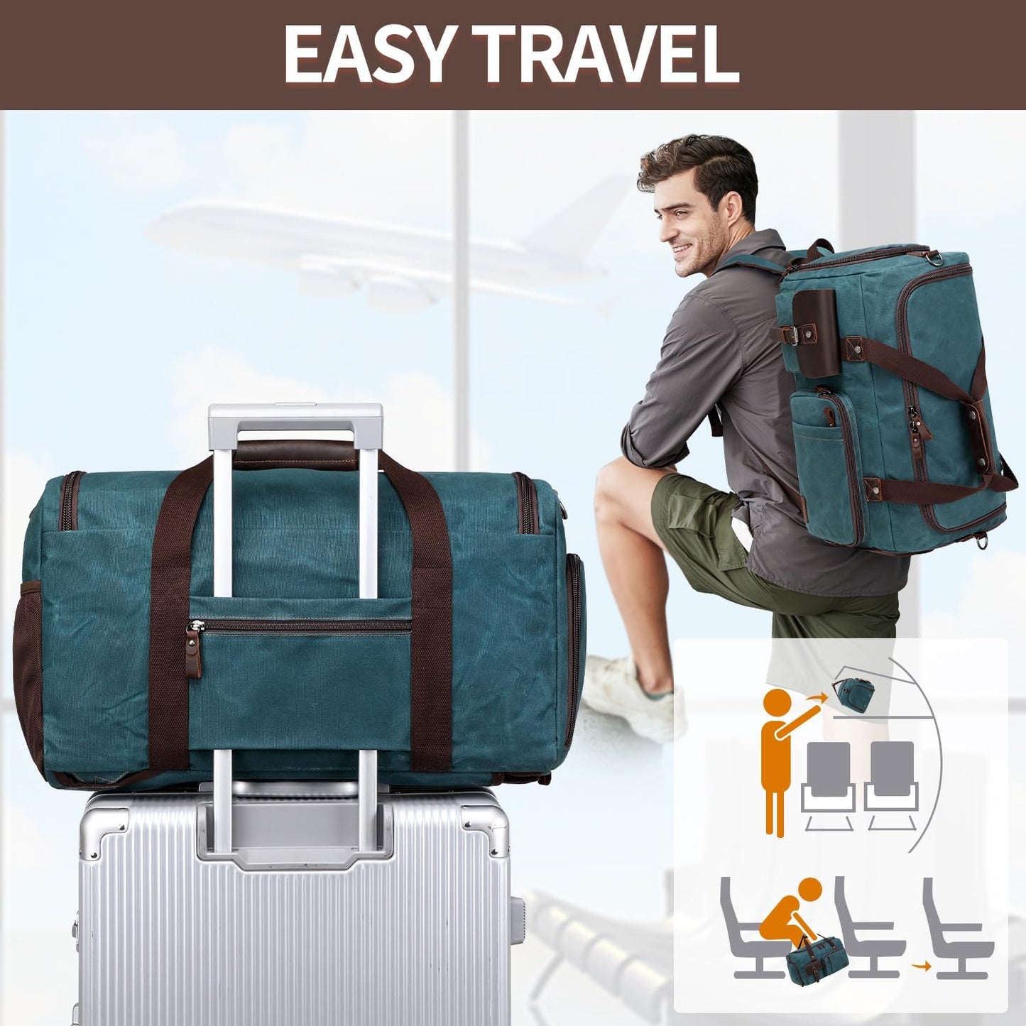 Travel Duffle Bag Weekender Bag with Shoe Compartment Overnight Bag for Men Travel Bag Carry on Luggage Dark Green