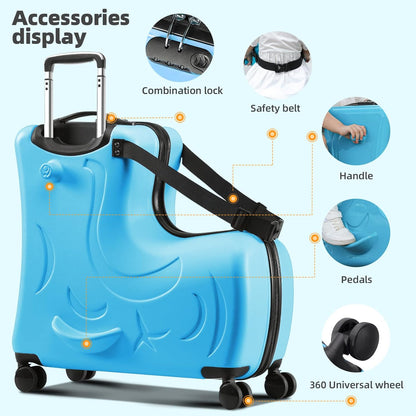 AO WEI LA OW Duffel Bag for Kids Ride-On Suitcase Carry-On Luggage with Wheels (Blue, 24 Inch(suggest 6-12 years old))