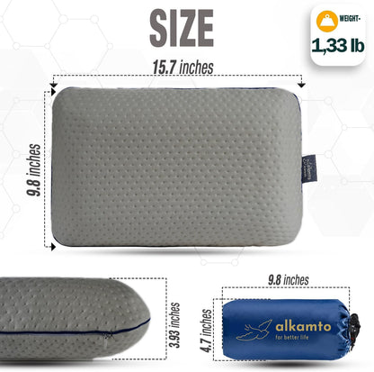 Travel & Camping Comfortable Memory Foam Pillow – Easy to Carry Portable Bag – Temperature Regulating Pillow Case (Grey)