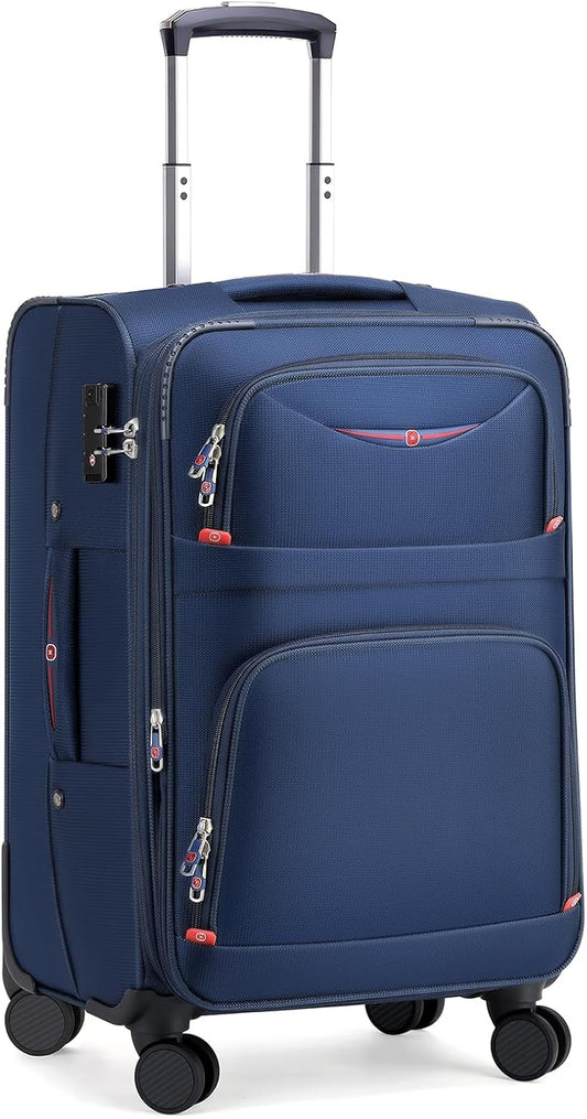 Softside Expandable Luggage with 4 Spinner Wheels, Durable Carry-On Luggage Suicase (Blue, 21-Inch)