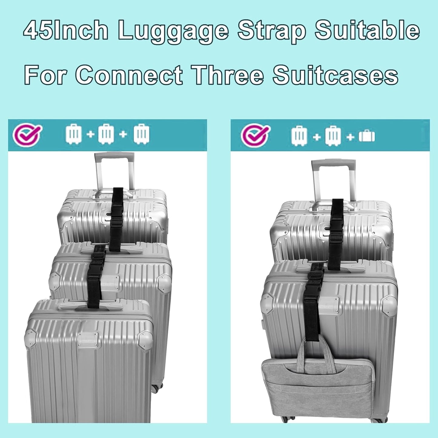 4Pack Luggage Straps Add Bag Luggage Straps to Connect Two Suitcases, Adjustable Luggage Belt Connector for Carry On, Travel Attachment Accessories to Hold Suitcases Together, Green