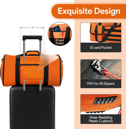 Garment Duffle Bags for Travel, HOMQUIET Convertible Garment Duffel Bag, All YKK Zippers Carry On Garment Bags, 2 in 1 Hanging Waterproof Suit Travel Bag with Shoe Compartment, for Men Women, Brown