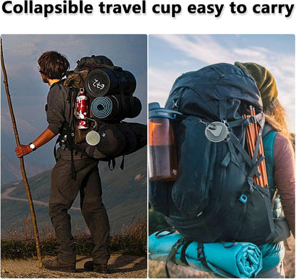 Litoexpe 4 Pack Silicone Collapsible Travel Cup Portable Folding Camping Cup Sets with Lids, Mint Green & Light Gray & Mustard Yellow & Light Brown, Capacity 9.22oz (270ml)