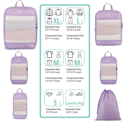 Expandable Compression Packing Cubes for Suitcases,6 Set Lightweight Compressible Travel Packing Organizer for Carry on Suitcase,Organizer Bags Set as Travel Essentials for Women