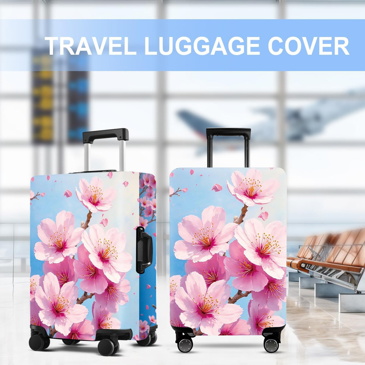 Luggage Cover Washable Suitcase Protector Anti-Scratch,Stretchable Fit for 20-34Inch Luggage Durable Travel Bag Cover with Zipper Closure (Peach blossom, L(fits 28-30Inch suitcase))