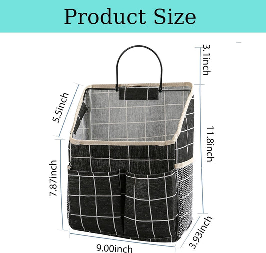 2pcs Wall Hanging Storage Bag,Wall Hanging Organizer Bags with Pockets, Wall Organizer Storage for Dormitory Bathroom Bedroom Kitchen(Black Grid)