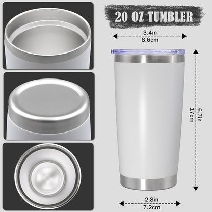 20 oz Tumbler Coffee Tavel Tumblers Bulk with Lid Stainless Steel Double Wall Vacuum Insulated Mug Powder Coated Cups fit Car Cupholder for Hot and Cold - White, 8Pack