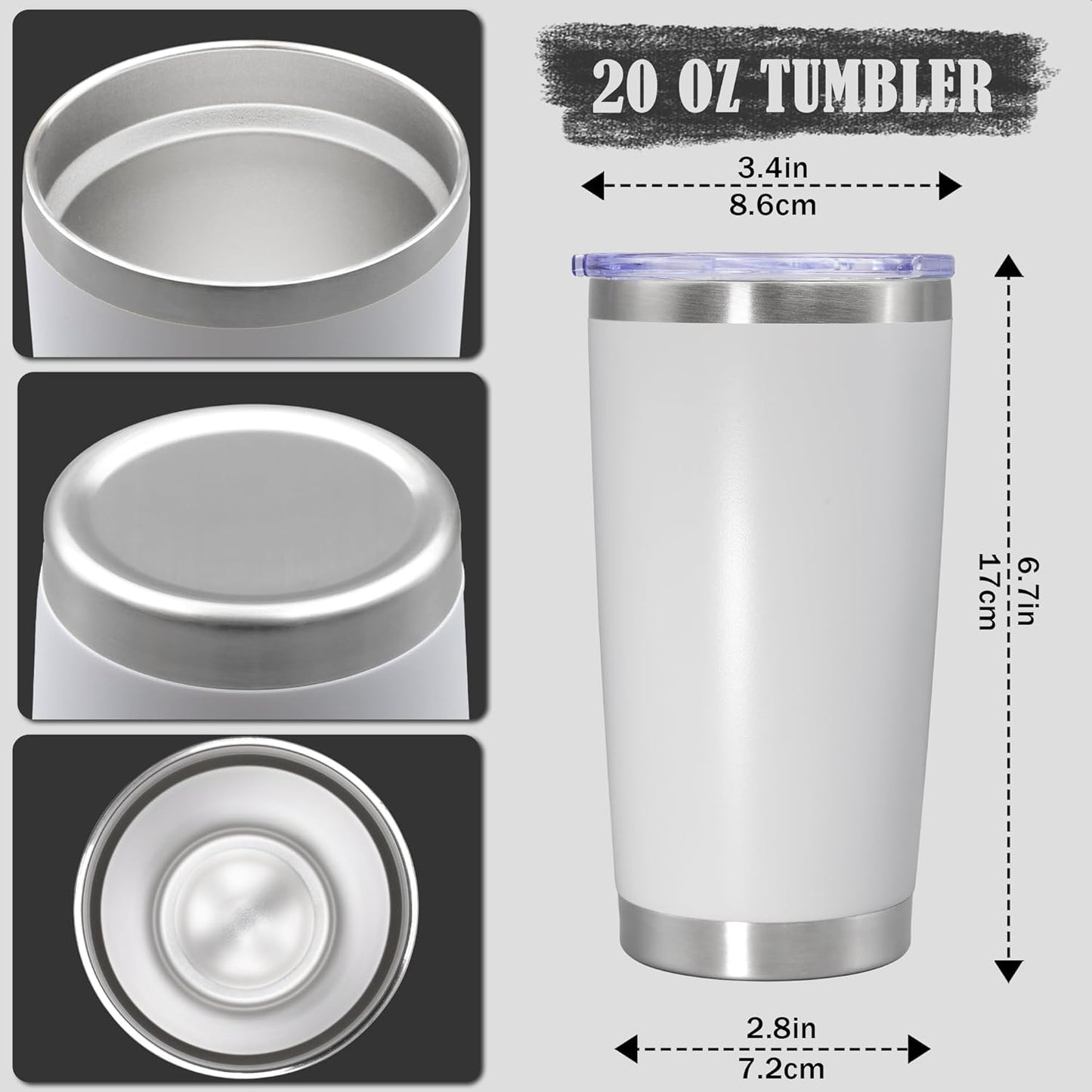 20 oz Tumbler Coffee Tavel Tumblers Bulk with Lid Stainless Steel Double Wall Vacuum Insulated Mug Powder Coated Cups fit Car Cupholder for Hot and Cold - White, 4Pack