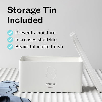 Skipper 50% LARGER Laundry Detergent Sheets Starter Kit (120 sheets / 240 loads) + Storage Tin - Orange Blossom