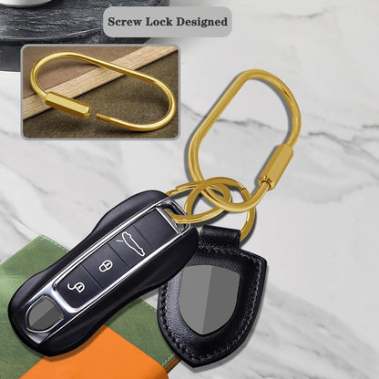 Key Chain, Brass Key Rings 2 Pack Screw Lock Key Organizer with 4 Rings Carabiner Keychain Clip for Men and Women