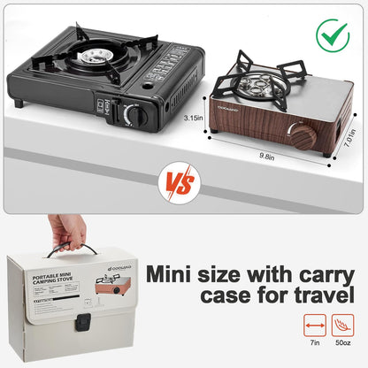 Odoland Portable Camping Stove 7500 BTU Camp Stove Lightweight Butane Gas Stove for Camping Cooking Outdoor Backpacking and Picnic (Brown)