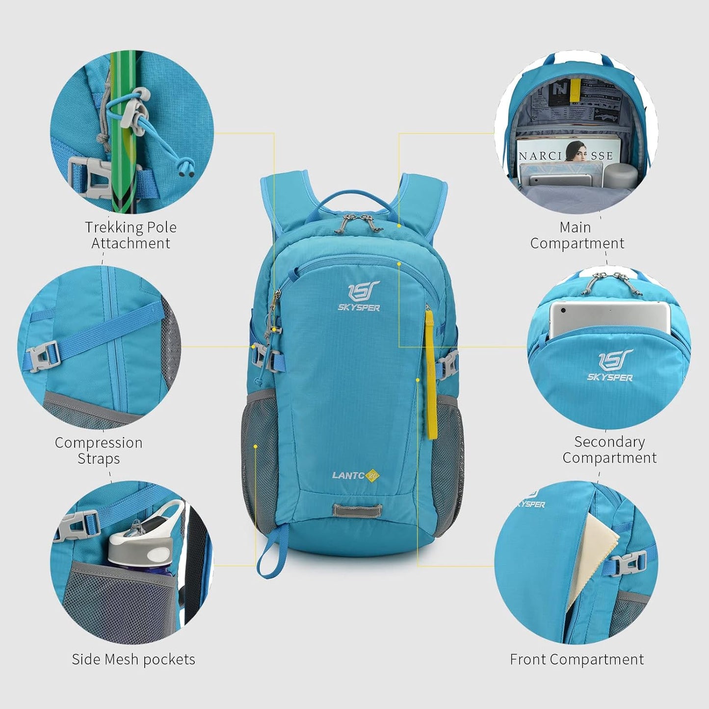 SKYSPER Small Hiking Backpack, 20L Lightweight Travel Backpacks Hiking Daypack for Women Men