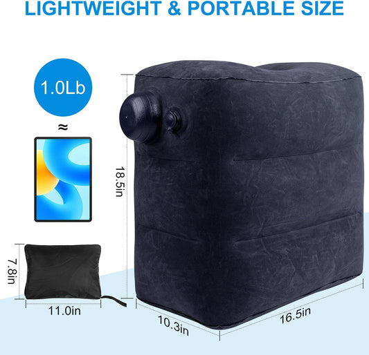 1 Pack Inflatable Travel Foot Pillow,Inflatable Leg Pillow Outdoor Stool, Adjustable 3 Layers Height Leg Rest Pillow for Airplane, Office, Home, Trains, Cars (1Pack Navy)