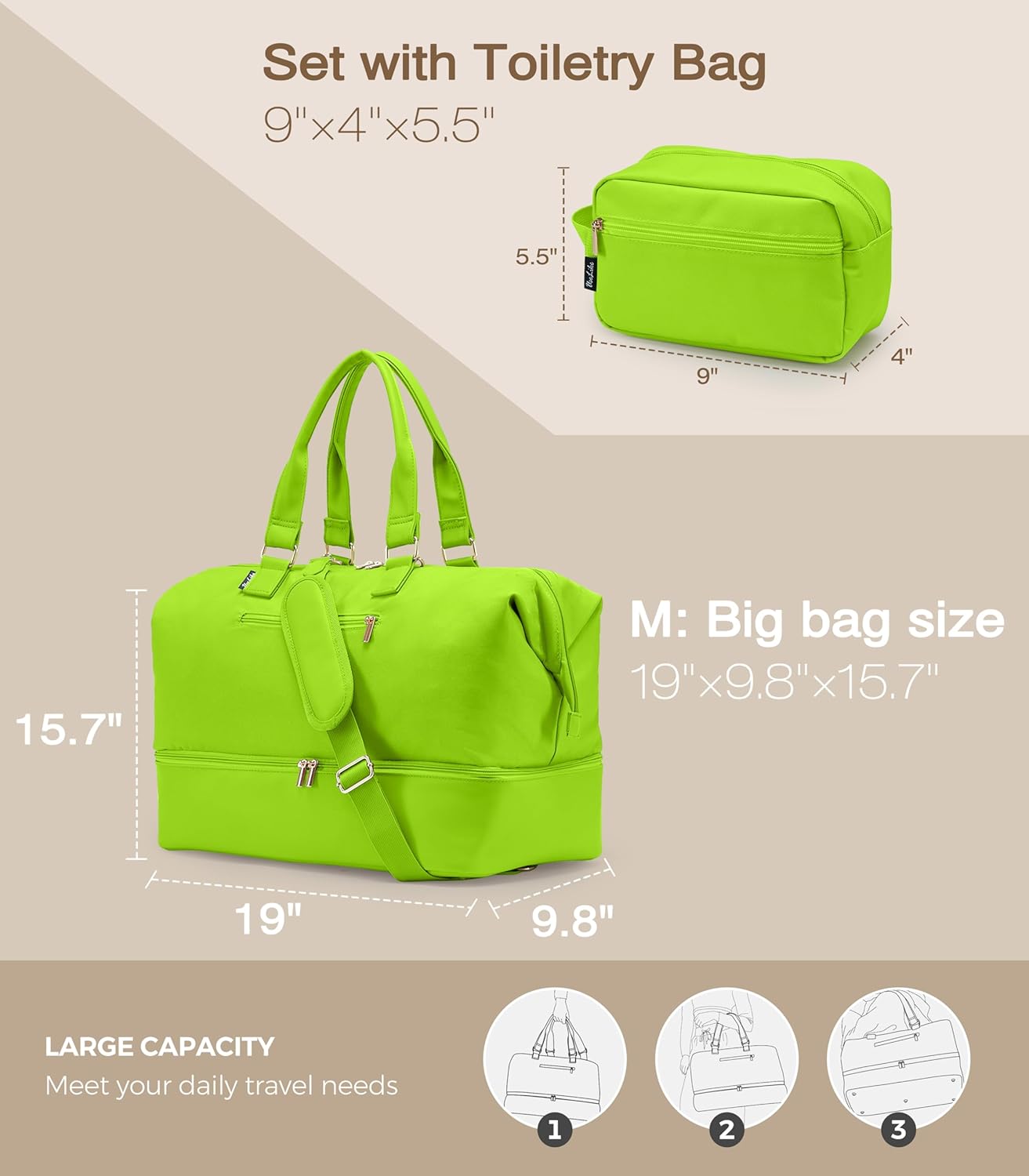 Weekender Bags for Women, Large Travel Duffel Bag with Shoes Compartment, Carry On Overnight Tote Bags with Toiletry Bags, Hospital Bags for Labor and Delivery