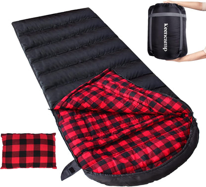 0 Degree Sleeping Bag Cotton Flannel Winter Cold Weather for Adults XXL Sleeping Bag 4 Season Big and Tall with Pillow Compression Sack