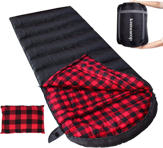 0 Degree Sleeping Bag Cotton Flannel Winter Cold Weather for Adults XXL Sleeping Bag 4 Season Big and Tall with Pillow Compression Sack