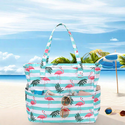 LEDAOU Beach Bag Waterproof Sandproof Women Tote Bag Pool Bag with Zipper for Gym Grocery Travel with Wet Pocket