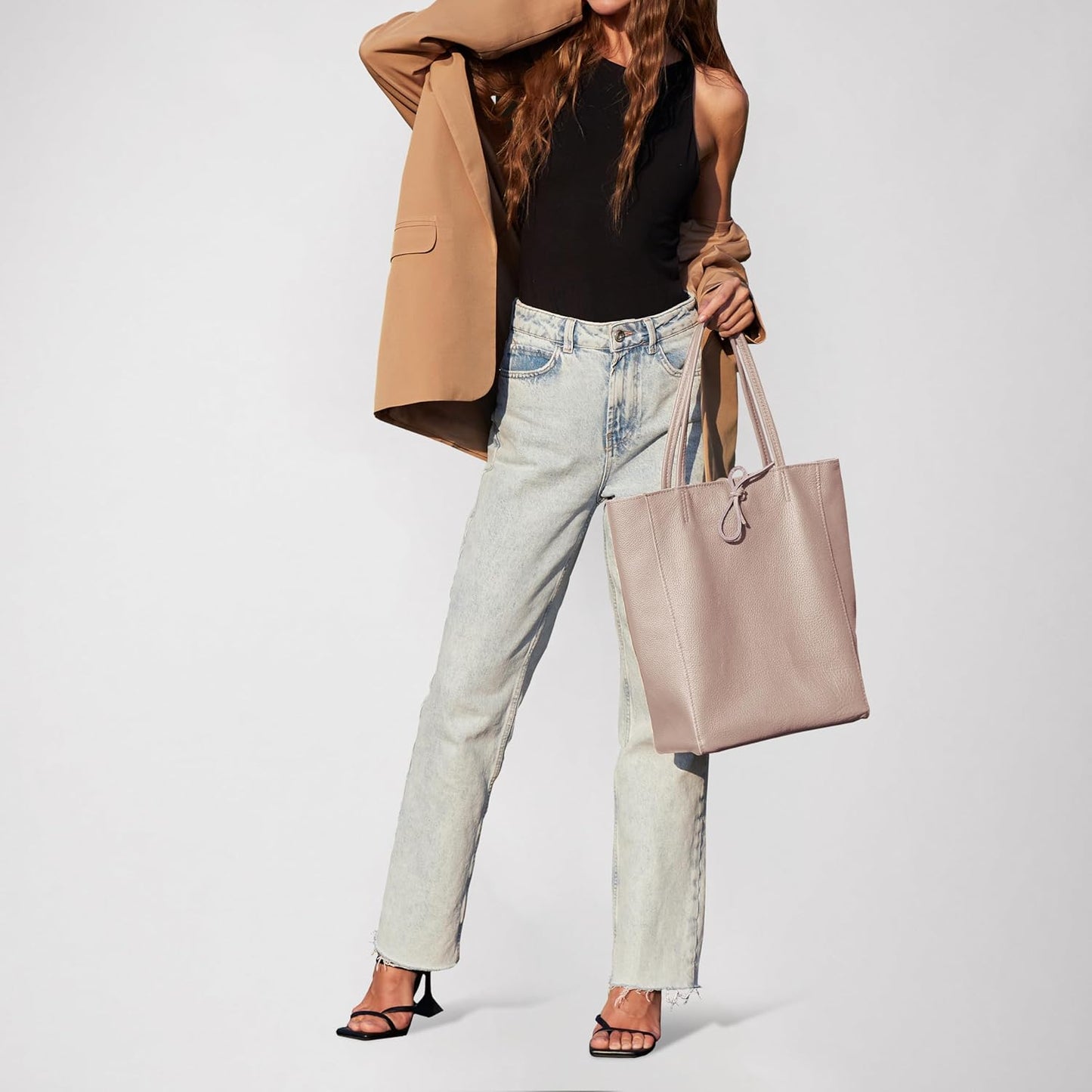 Italian Calf Leather Tote for Women with Zipper, Inner Pocket & Flat Base | Soft Unlined Shopper for Work & Travel