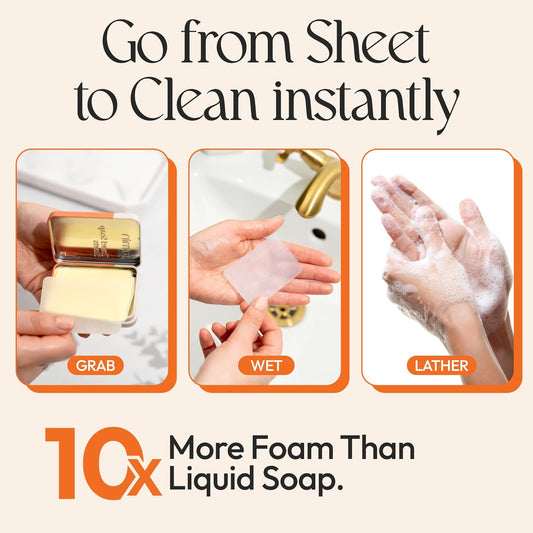 FOMIN - Antibacterial Paper Soap Sheets Tin for Traveling - (100 Sheets) Orange Portable Travel Hand Soap Sheets, Dissolvable Mini Camping Hand Soap for Hand Washing