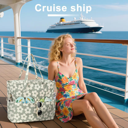 LEDAOU Beach Bag Waterproof Sandproof Women Tote Bag Pool Bag with Zipper for Gym Grocery Travel with Wet Pocket