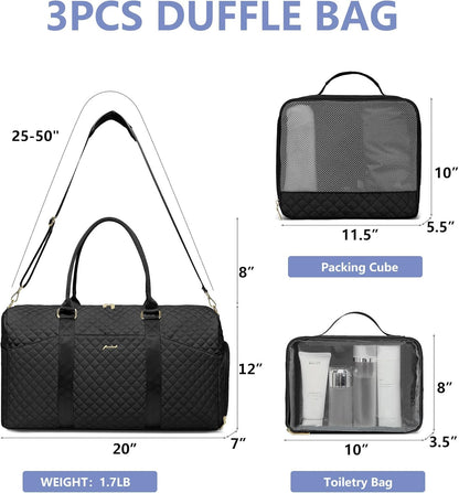 Weekender Travel Duffle Bag for Women - Carry on Bag with Shoe Compartment Overnight Bags with Wet Pocket Toiletry Bags Weekend Yoga Gym Traveling Hospital Bags for Labor and Delivery Black