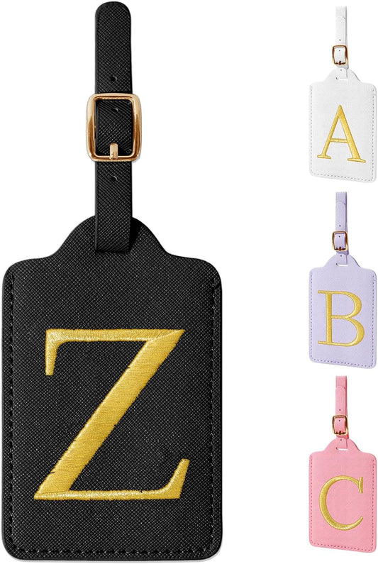 Personalized Initial Luggage Tags for Suitcase TSA Approved, Black Leather Cute Luggage Tag with Privacy Cover Name Card, Embroidered Custom Luggage Tags Travel Backpack Tags Gifts for Women Kids(Z)
