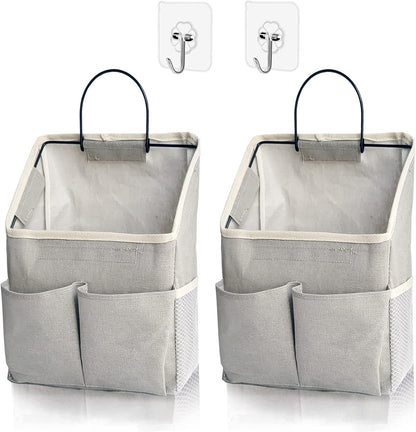2 Pack Wall Hanging Storage Bag,Wall Hanging Organizer with Pockets, Hanging storage basket for Dormitory Bathroom Bedroom (Grey-upgraded)