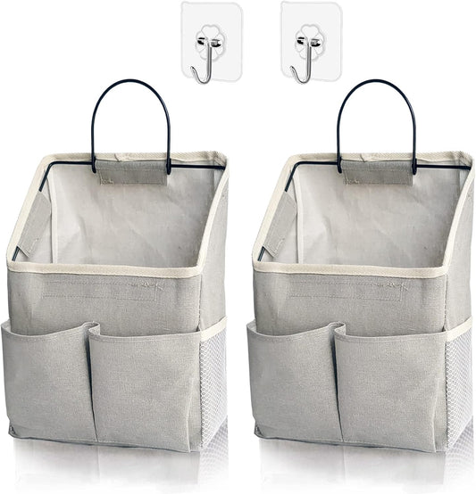2 Pack Wall Hanging Storage Bag,Wall Hanging Organizer with Pockets, Hanging storage basket for Dormitory Bathroom Bedroom (Grey-upgraded)