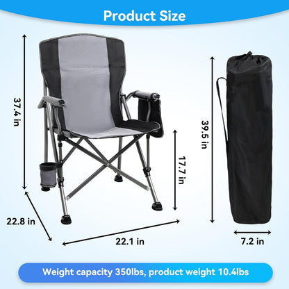 Camping Chair for Adults Heavy Duty Outdoor Patio Lawn Chairs Portable Support 350 LBS High Back Padded Oxford with Armrests, Storage Bag, Cup Holder, for Outside Fishing, Camping, Foldable
